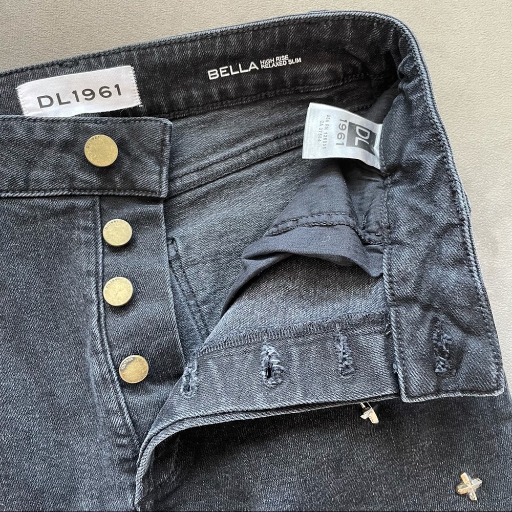 DL1961 Bella Embellished Vintage Slim Jeans in Savannah Studded Cross X Black - Picture 6 of 14